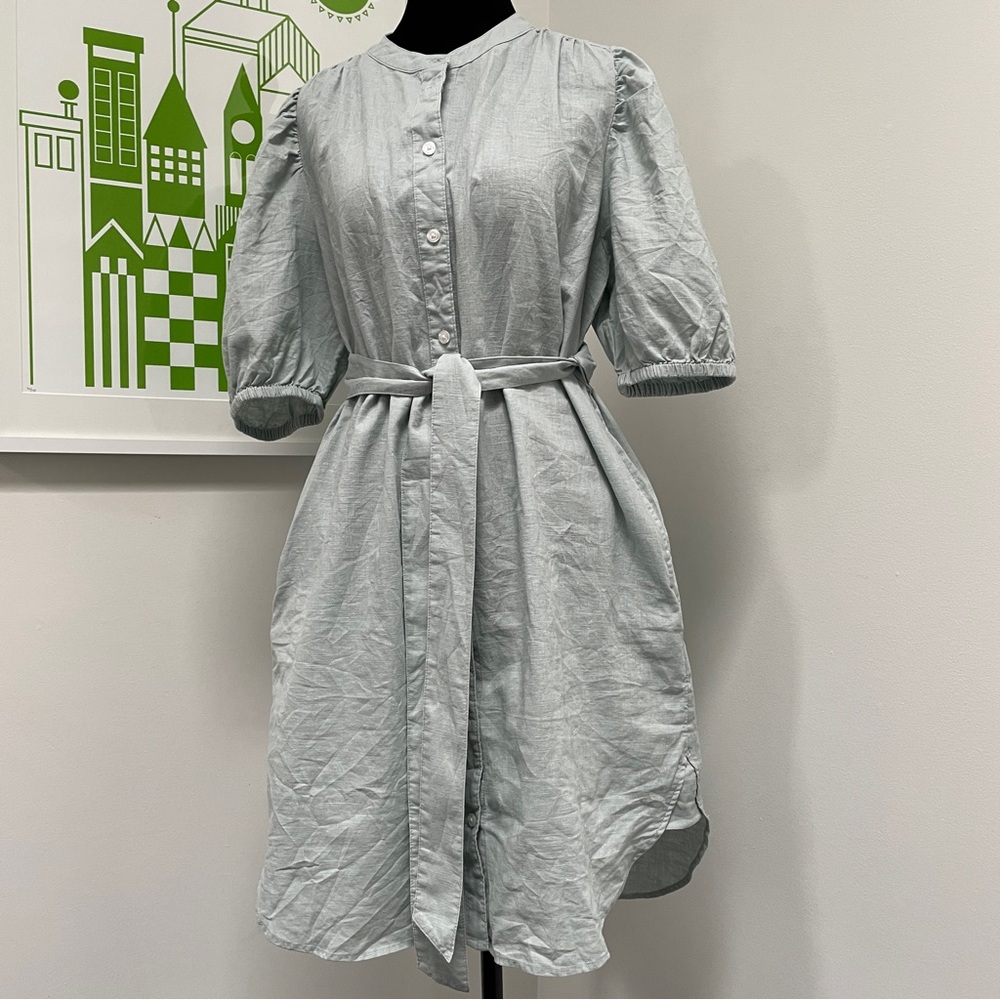 GAP NWT Pale Blue Linen Blend Midi Shirt Dress Belted Size M